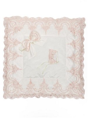 Зимний конверт-одеяло на выписку "Роскошный" (молочный с розовым кружевом) без пледа