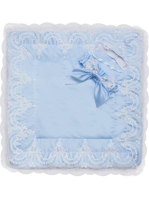 Зимний конверт-одеяло на выписку &quot;Роскошный&quot; (голубой с белым кружевом)