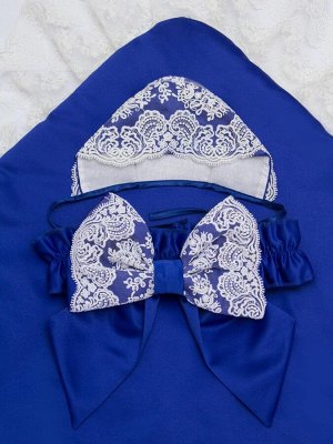 Конверт-одеяло на выписку "Милан" (синий с белым кружевом)