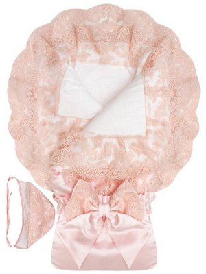 Конверт-одеяло на выписку "Милан" АТЛАС (нежно-розовый с розовым кружевом)