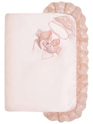 Зимний конверт-одеяло на выписку &quot;Милан&quot; атлас (нежно-розовый с розовым кружевом)
