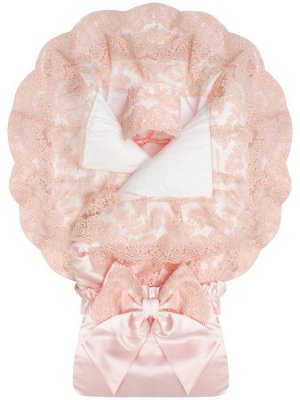 Зимний конверт-одеяло на выписку "Милан" атлас (нежно-розовый с розовым кружевом)
