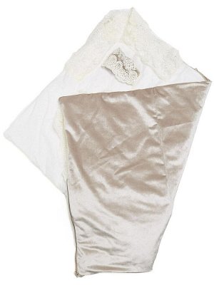 Зимний Конверт-одеяло на выписку "Императорский" (бежевый с молочным кружевом и большой короной на молнии)