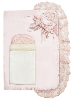 Зимний конверт-одеяло на выписку "Королевский" атлас (утренняя роза с розовым кружевом)