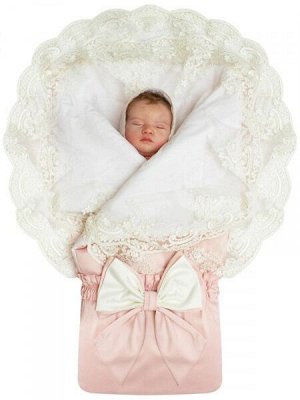 Конверт-одеяло на выписку "Принцесса" (розовый с молочным кружевом)