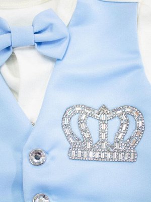 Комплект на выписку "Принц" комбинезон с голубой жилеткой, бабочкой и стразами