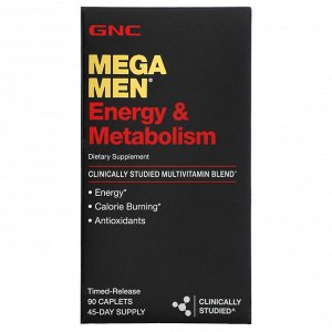 GNC, Mega Men, клинически изученные мультивитамины для мужчин, для энергии и метаболизма, 90 капсул с замедленным высвобождением