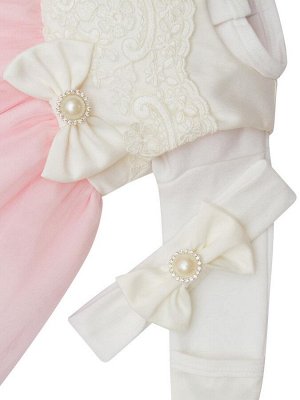 Luxury Baby Комплект на выписку &quot;Бусинка&quot; 3 предмета (розовое с молочным кружевом)