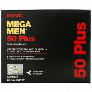 GNC, Mega Men, мультивитамины для мужчин старше 50 лет, 30 пакетиков