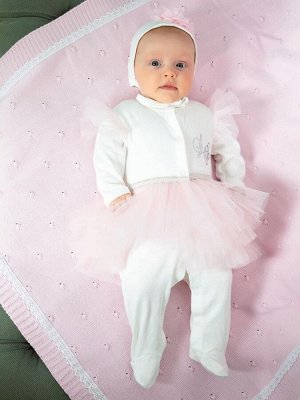 Luxury Baby Комплект на выписку &quot;Luxury&quot; Комбинезон с юбочкой и чепчик (молочный)