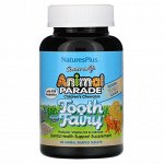 Nature&#039;s Plus, Source of Life, Animal Parade, детский жевательный пробиотик от зубной феи с пробиотиками M18, натуральный вкус ванили, 90 таблеток в форме животных