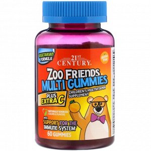 21st Century, Zoo Friends, мультивитаминные жевательные мармеладки, плюс дополнительный витамин C, фрукты с отличным вкусом, 60 жевательных таблеток