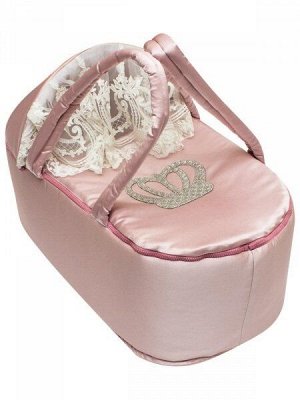 Люлька-переноска для новорожденного "Королевская" (розовая с молочным кружевом и стразами)
