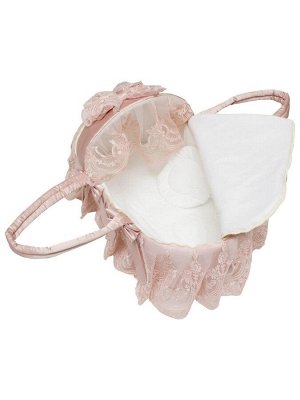 Люлька-переноска для новорожденного "Роскошь с бантиками" (розовая с розовым кружевом, стразами, бантом)
