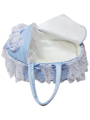 Люлька-переноска для новорожденного "Императрица" (голубая с белым кружевом и стразами)