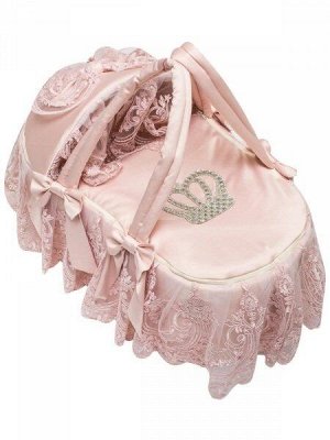Люлька-переноска для новорожденного "Роскошь с бантиками" (розовая Русский Сатин с розовым кружевом, стразами, бантом)