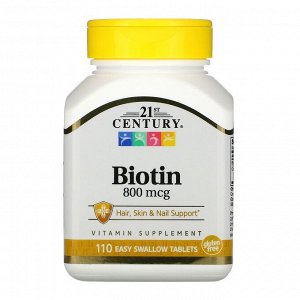 21st Century, Биотин, 800 мкг, 110 легкопроглатываемые таблетки