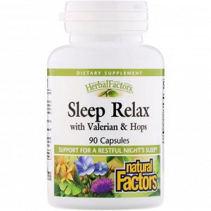 Natural Factors, Sleep Relax, с валерианой и хмелем, 90 капсул