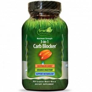 Irwin Naturals, Carb Blocker, блокатор углеводов 3-в-1, максимальный эффект, 75 капсул с жидкостью