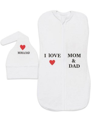 Пеленка-кокон "I Love Mom and Dad" с шапочкой