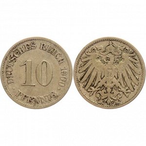 Германия 10 Пфеннигов 1900 A год VF KM# 12 (КОЮ) (#ФР-00118600)