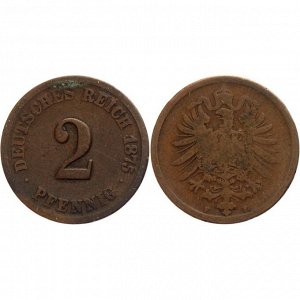 Германия 2 Пфеннига 1875 F год VF KM# 2 (КОЮ) (#ФР-00118591)