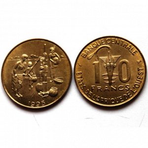 ЗАПАДНЫЕ АФРИКАНСКИЕ ГОСУДАРСТВА 10 франков 1995 UNC!!! FAO