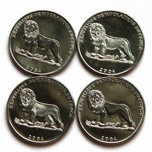 КОНГО набор из 4 монет 2004 UNC!! «ВИЗИТ ПАПЫ»