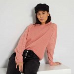 Джемпер из ажурного трикотажа с капюшоном - розовый