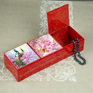 Шкатулка тройная «Сакура», розовая,  лаковая миниатюра