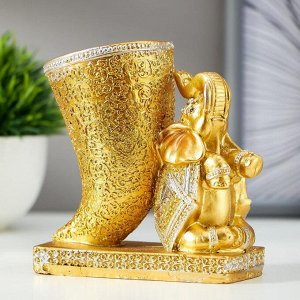 Сувенир полистоун подставка "Золотой слонёнок и бивень" 11,5х10,3х5 см