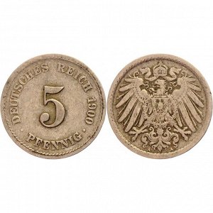 Германия 5 Пфеннигов 1900 A год VF KM# 11 (КОЮ) (#ФР-00118596)