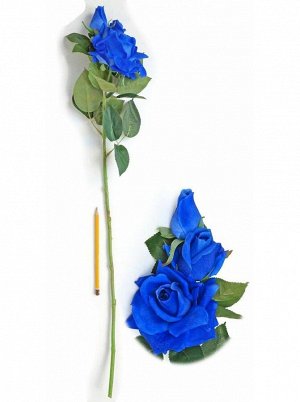Роза ветка 3 цветка 80 см силикон цвет синий HS-37-10