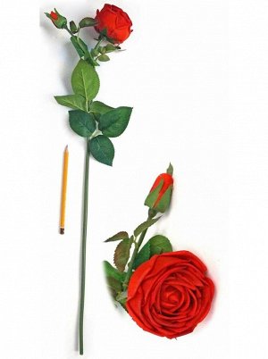 Роза бархатная с бутоном 70 см силикон цвет красный HS-37-11