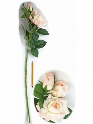 Роза ветка 3 цветка 80 см силикон цвет нежно-розовый HS-37-10