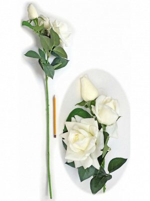 Роза ветка 3 цветка 80 см силикон цвет белый HS-37-10