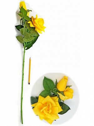 Роза ветка 3 цветка 80 см силикон цвет желтый HS-37-10