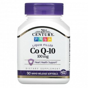 21st Century, CoQ-10 с жидким наполнителем, 100 мг, 90 мягких таблеток