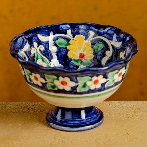 Конфетница Риштанская Керамика "Цветы", 13 см, синяя
