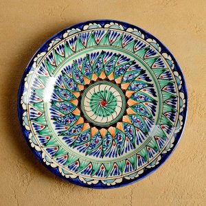 Тарелка Риштанская Керамика "Цветы", 22 см, синяя