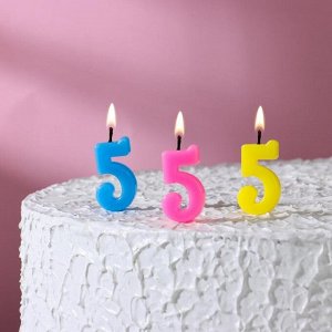 Свеча в торт цифра 5, МИКС
