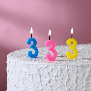 Свеча в торт цифра 3, МИКС