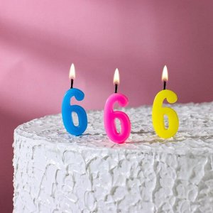Свеча в торт цифра 6, МИКС