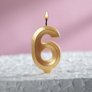 Свеча в торт ""Грань"", цифра ""6"", золотой металлик, 7.8 см