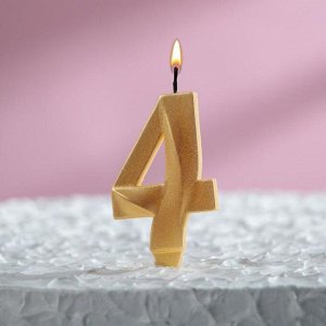 Свеча в торт "Грань", цифра "4", золотой металлик