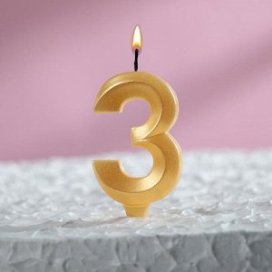 Свеча в торт ""Грань"", цифра ""3"", золотой металлик, 7.8 см