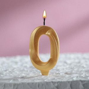 Свеча в торт "Грань", цифра "0", золотой металлик