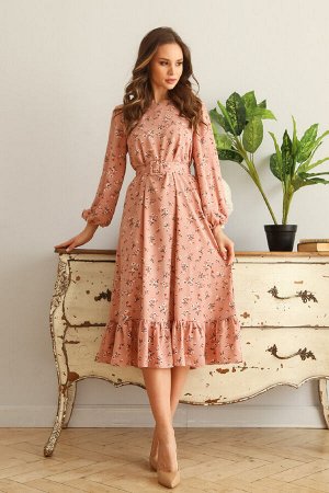 Платье 466/6, пыльный персик/цветы