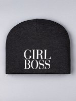 Шапка трикотажная для девочки откидная, GIRL BOSS, темно-серый