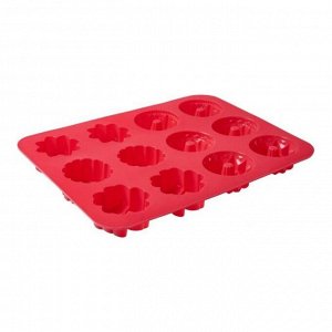 Форма силиконовая для выпечки Cupcakes  красная, 12 кексов